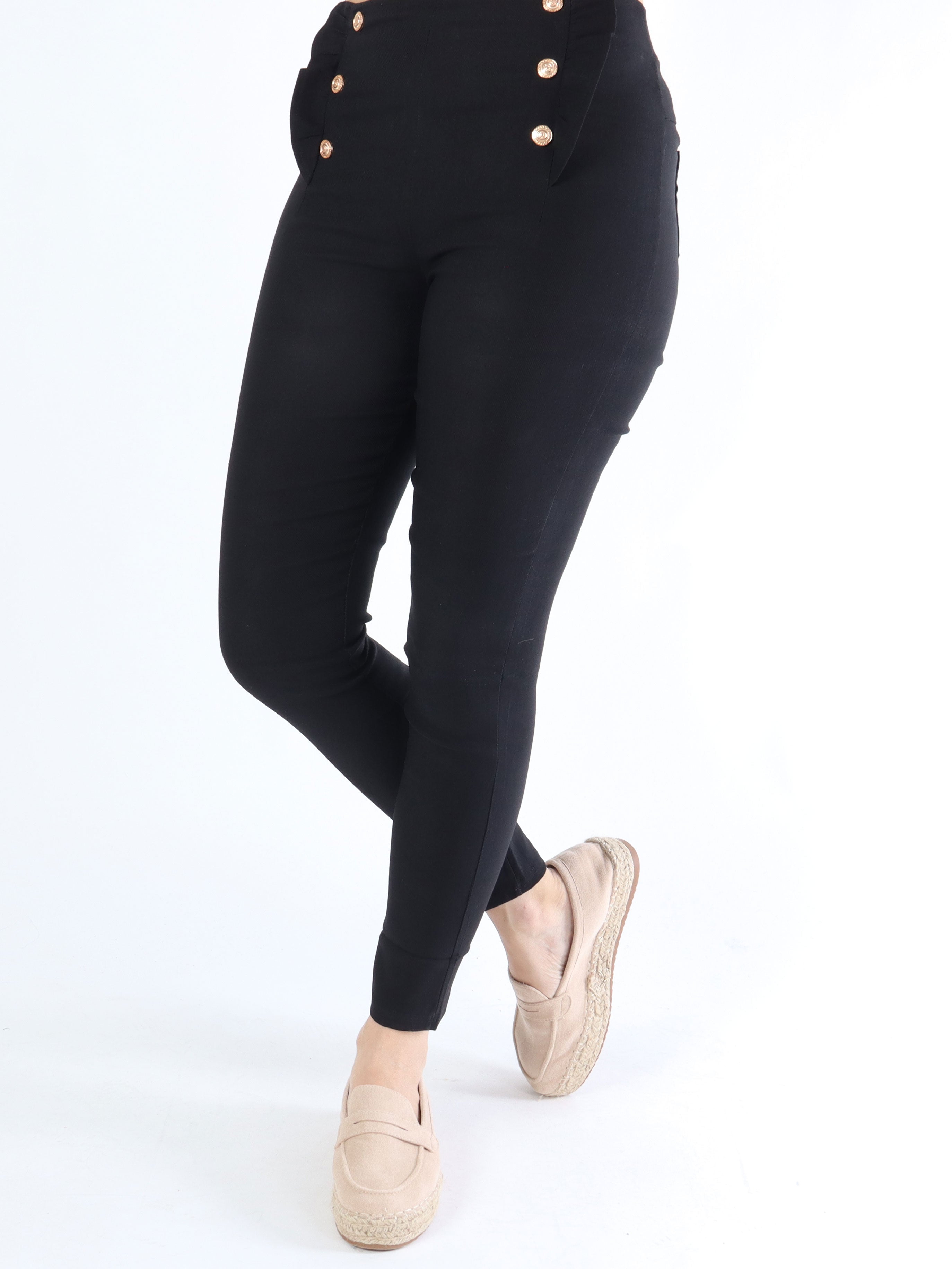 Kaya - Bukser med guld knapper og flæsekant